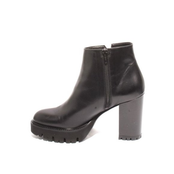 Italian Black Leather Zip-Up Ankle Heel Platform Boots - Picture 6 of 8